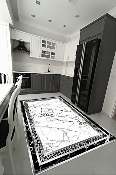 CENTER AVM Siyah Halı Mutfak Halısı Makinede Yıkanabilir Halı Kaymaz Taban Halı