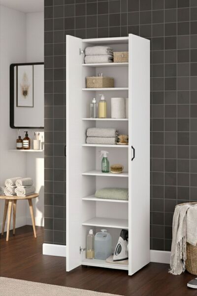 Ceramical DLS4 Çok Amaçlı Dolap, 8 Raflı 2 Kapaklı, Mutfak Dolabı, Banyo Dola...