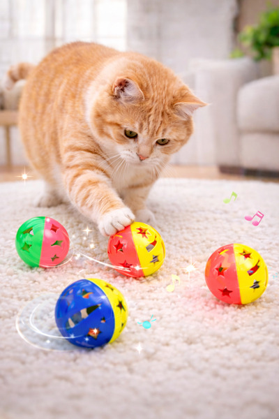 Arvital Zilli Plastic Cat Ball 4-Pack |   Rattle Cat Toy |   Colorful Durable Ball Set