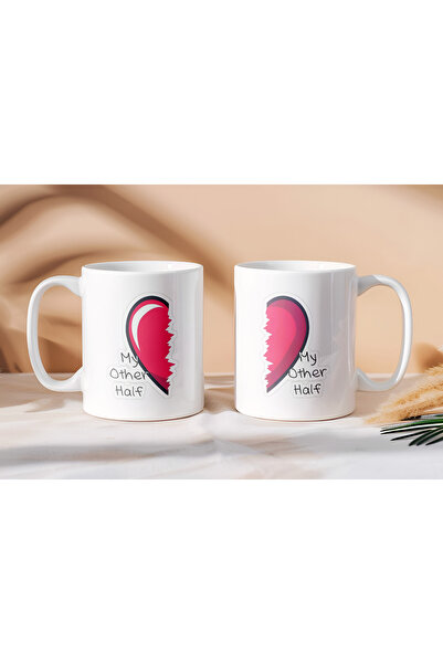 Beramussa Two Mugs – Double Heart Half Design Mugs – Valentine's Day Gift