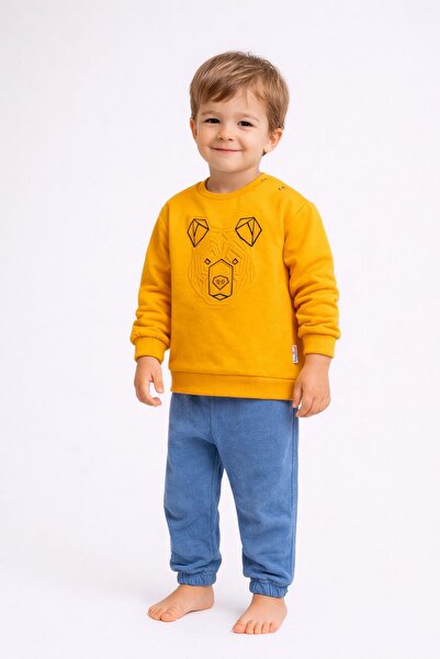 dinamik çocuk Geometric Bear Seersucker Embossing Printed Baby Boy Set – Tran...