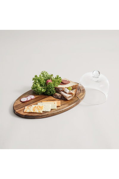 Alberto acacia wood cheese board with glass dome 40*24.5*16.3cm