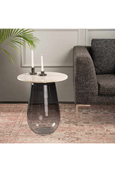 Generic Side Table Marble Top Glass Base 48 * 55 cm