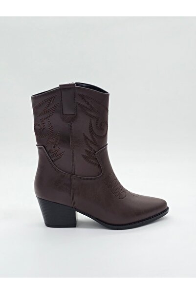 Luvesta أحذية رعاة البقر الغربية من الجلد الصناعي باللون البني المر