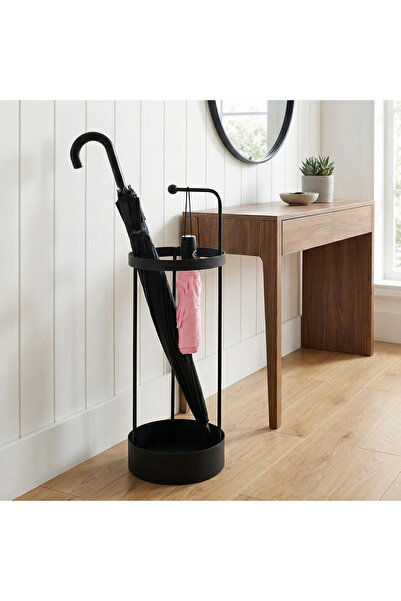 MOİRA Mat Siyah Metal Dekoratif Şemsiyelik Modern Tasarım Askılı Antre Ofis S...