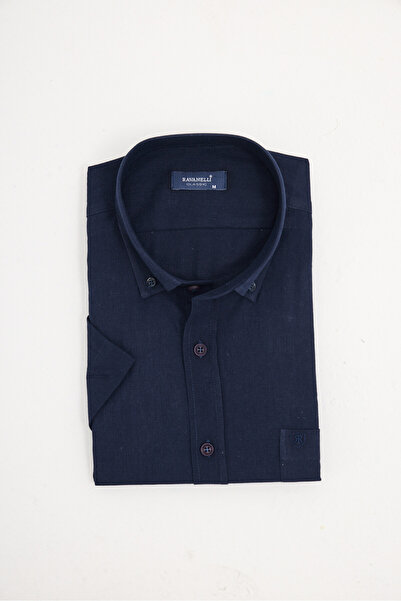 RAVANELLI Short Sleeve Classic Collar Buttoned Cotton Linen Look Men's Shirt ...