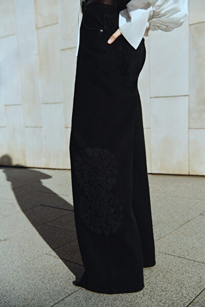 H&M Tığ İşi Görünümlü Detaylı Kot Pantolon