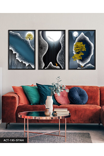 Evinemoda Artă modernă punctată, tablou înrămat în lemn, 3 piese, ACT