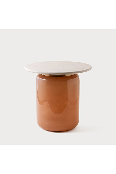 homez glass side table with marble top 51*47cm, orange