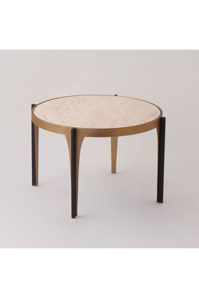 homez طاولة جانبية من رخام الترافرتين، بني اللون، 69 × 69 × 44 سم