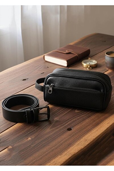 Duke Nickle Men's Black Bag Belt 2-Piece Stylish Classic Combination Gift Set –