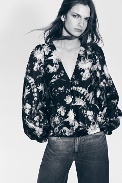 H&M Keten Karışımlı ve Peplumlu Bluz