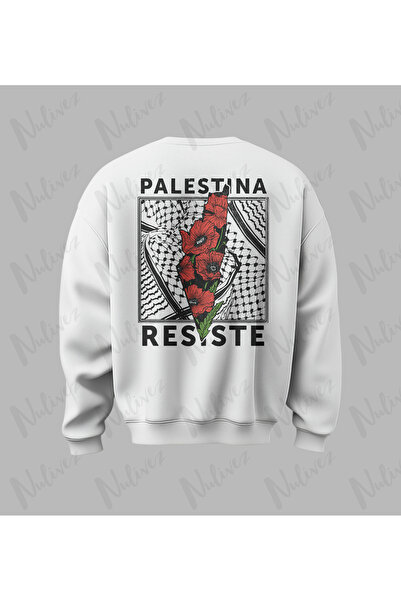 Nulivez Palestine Design Back Printed High Quality Unisex Oversized O Neck Sw...