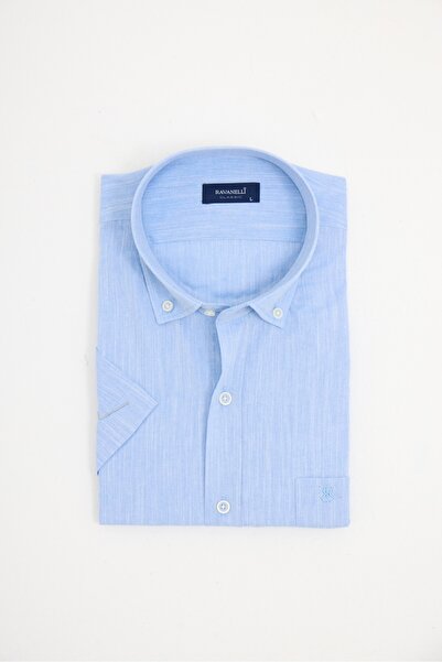 RAVANELLI Мъжка риза с къс ръкав, класическа яка, копчета, памук, ленен вид, ...