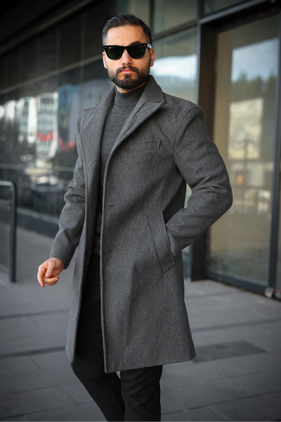 BASEL.CO Men's Modern Cut Cashmere Long Coat