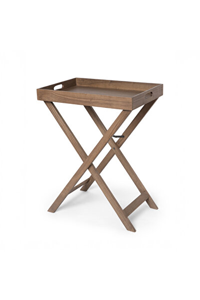 homez صينية زيتا معدنية قابلة للطي مع حامل خشبي، بني فاتح 60 × 40 × 76 سم