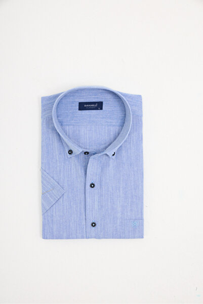 RAVANELLI Short Sleeve Classic Collar Buttoned Cotton Linen Look Men's Shirt ...
