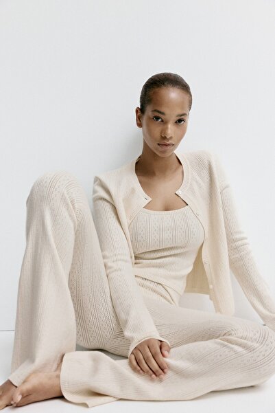 H&M İspanyol Paçalı ve Delik Desenli Triko Pantolon