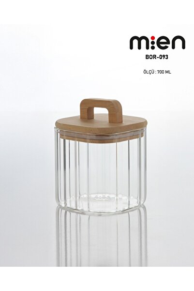 MİEN Bamboo Square Vacuum Lid Striped Jar 700ml 4 Pieces