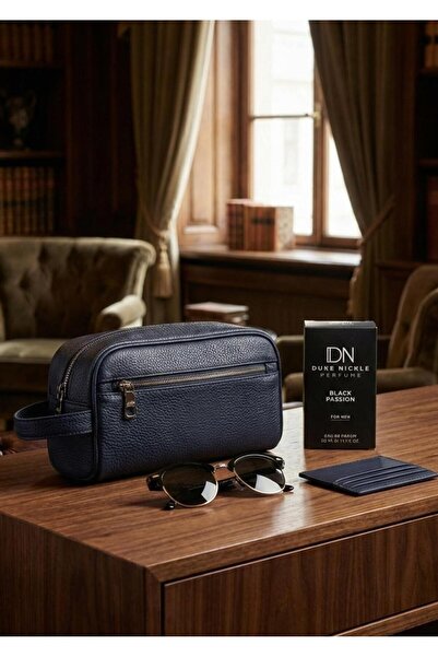 Duke Nickle Men's Navy Blue Bag Glasses Card Holder Perfume 4-Piece Luxury St...