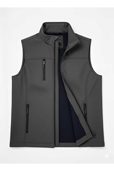 H&A İSTANBUL Men's Softshell Vest Mock Neck 3-Pocket Zippered Casual & Sports