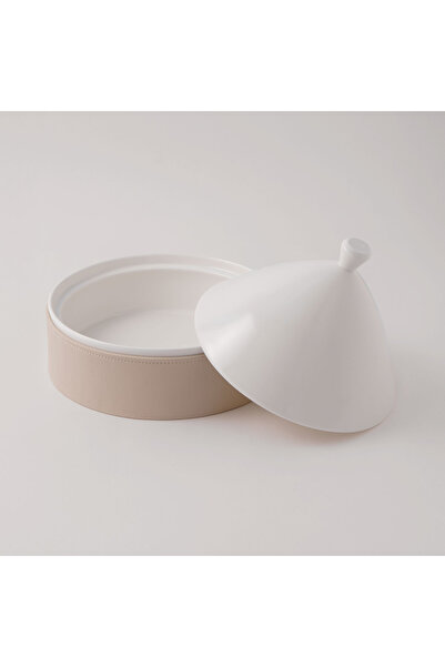 LA MESA Porcelain Tagine With Plain Beige Leather Coat, White, 7"