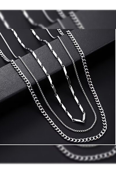 PURE BERRY A KALİTE 3'LÜ ERKEK KOLYE SETİ 50 CM ÇELİK SET KARARMAZ SOLMAZ