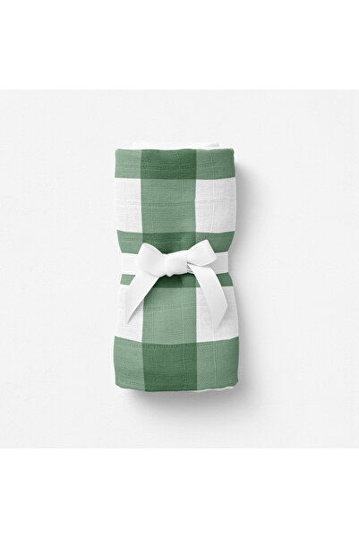 itsybitsy Petit Fleur Green Check, Muslin Baby Blanket, 70X70 cm
