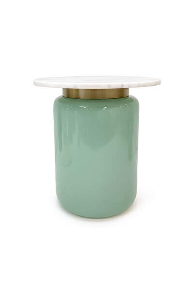 homez glass side table with marble top, green 43*46cm