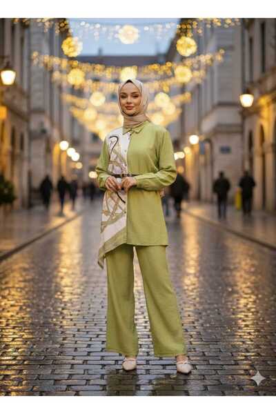 MEİLİN Set pantaloni tunică modal cu model verde ulei