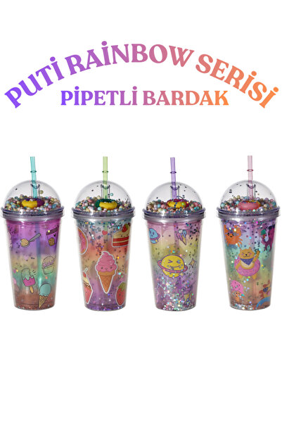 Puti Rainbow Serisi Pipetli Bardak – Renkli, Sızdırmaz ve Çocuklar İçin Güvenli