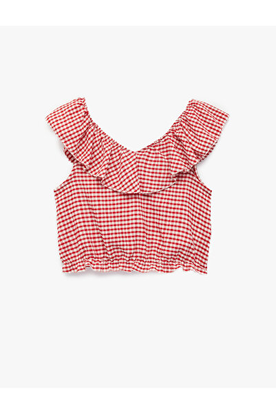 Koton Bluză crop în carouri, fără mâneci, cu volane