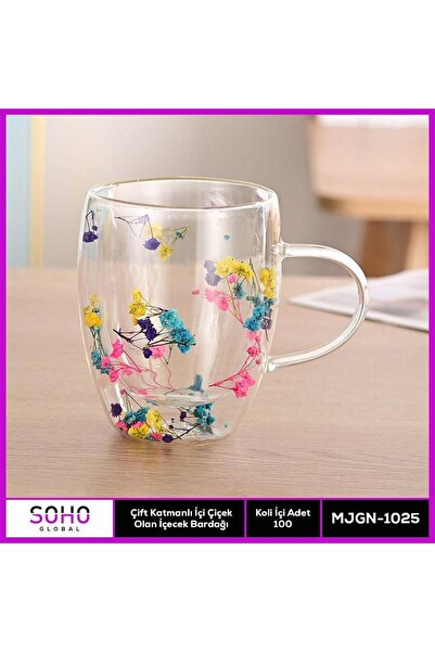 ErCorp Çift Cidarlı İçi Çiçekli Bardak