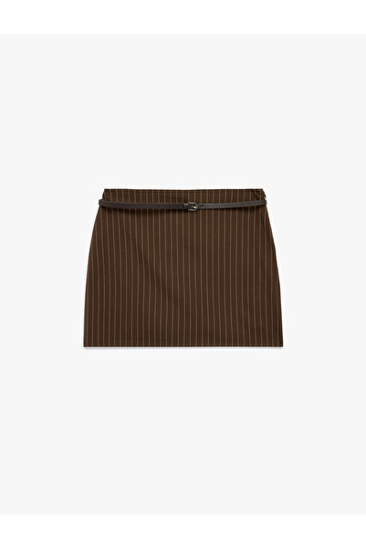 Koton Striped Mini Skirt with Belt Detail and Shorts