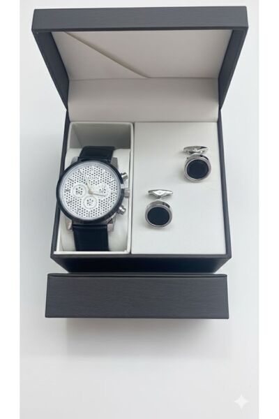 Boutique Classic silver watch set with cufflinks design