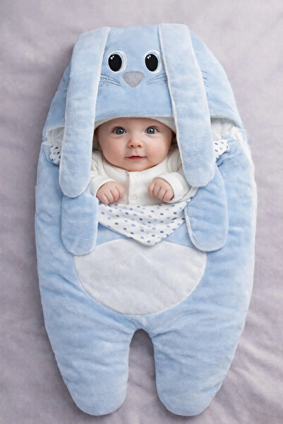 GÜLERBEBECİX Bebek Kundak Tavşan Desenli Tay Tüyü Yandan Fermuarlı