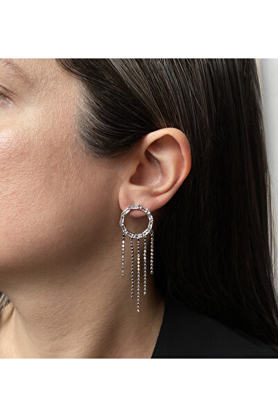 GOX أقراط مزينة بحجر الباجيت وحلقة مجوفة وتفاصيل شرابة