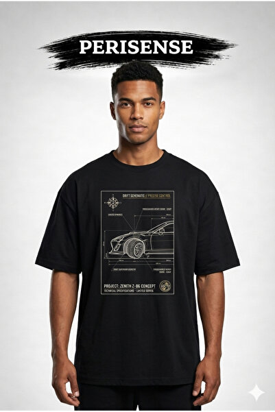 PERISENSE Tricou unisex oversize din bumbac pieptănat premium, cu imprimeu cu...