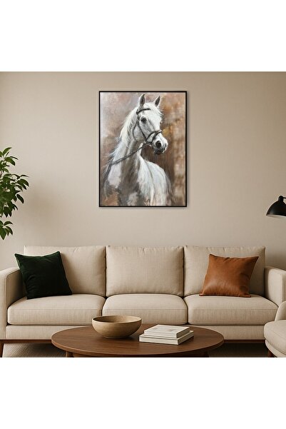 homez canvas wall art framed horse, white 90*120cm