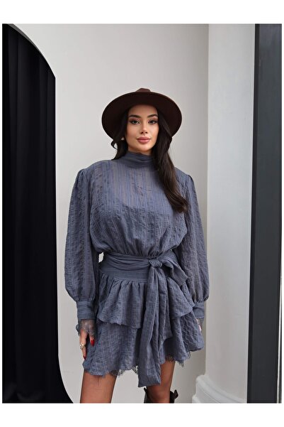 ESRAHELVACI Lace Detail Floor Belted Mini Dress