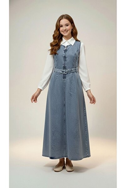Jannock Girl's Shirt and Long Denim Dress Hijab Model – Casual Stylish Set-El...