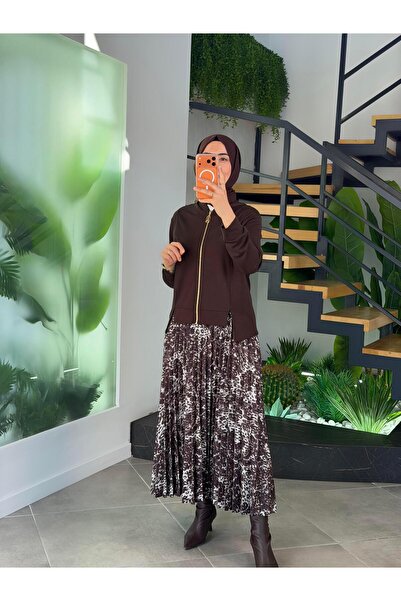 Armine Trend Eteği Leopar Desenli Takım 25KT6100 Kahverengi