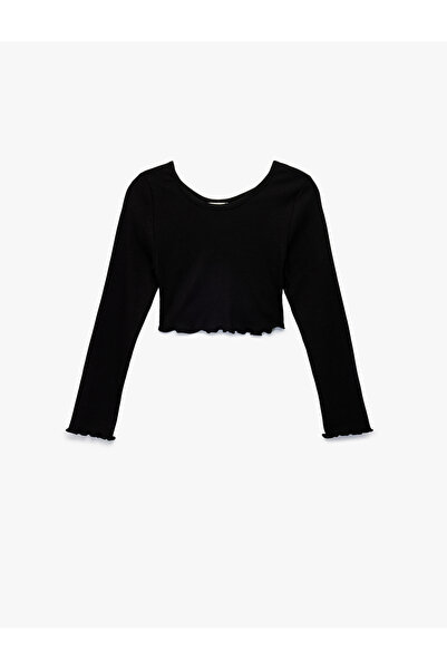 Koton Boat Neck Long Sleeve Cotton Crop T-Shirt