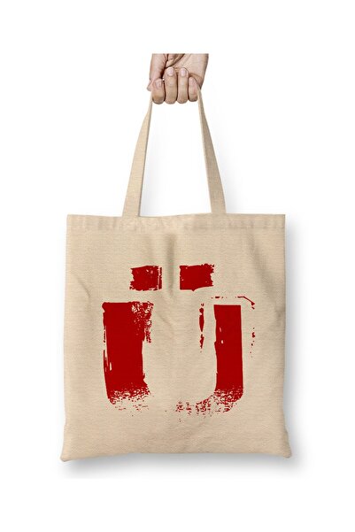 Toyaso Letter U White Cloth Bag Long Handle Shopping Bag Beach Bag