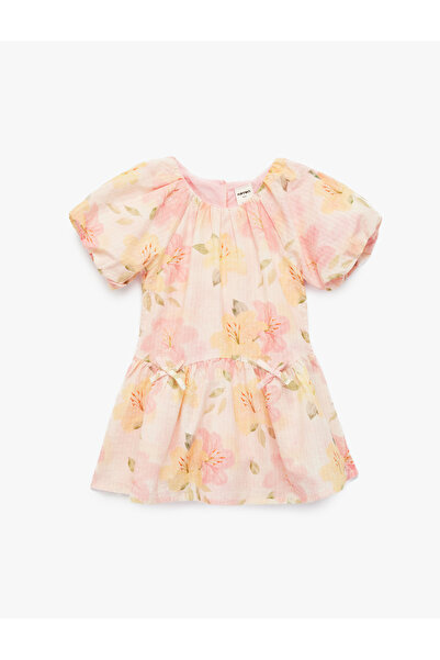 Koton Rochie cu mâneci scurte detaliu încrețit guler rotund din bumbac cu flori