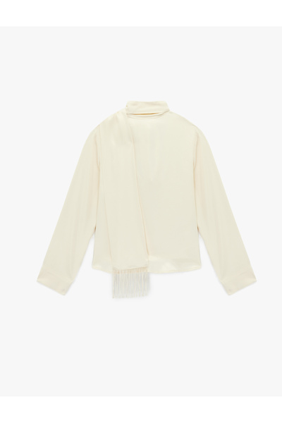 Koton Long Sleeve Shawl Collar Tassel Satin Blouse