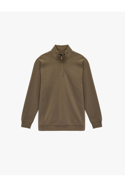 Koton Cotton Long Sleeve Oversized Mock Neck Half Zipper Sweatshirt