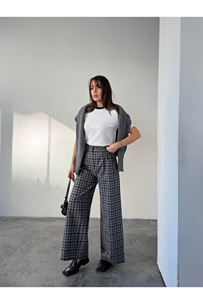 mydukkan.co Plaid Three Pile Palazzo Pants