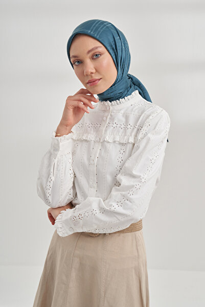 ARMANDA Eșarfă cu model jacquard italian - Verde petrol