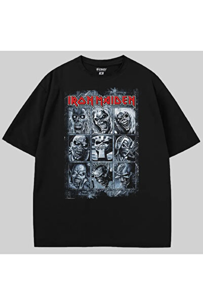 Crazy تي شيرت آيرون مايدن إدي كولاج قصة فضفاضة